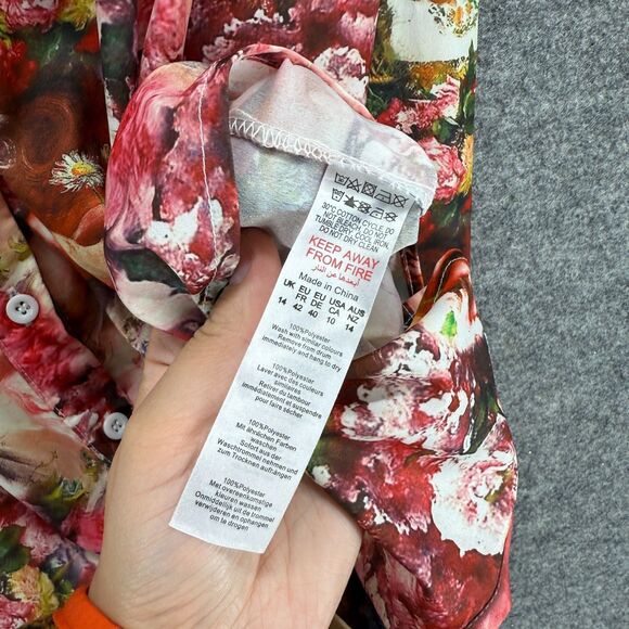 PrettyLittleThing Shirt Women 10 Pink Floral Button Up Collared Long Sleeve - Picture 4 of 7